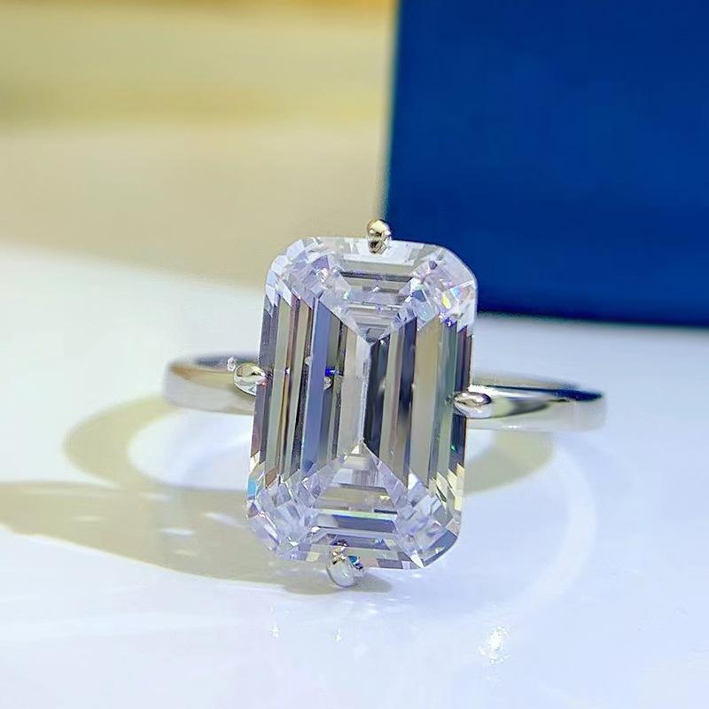 NO.065 S925 Sterling Silver Grandma Cut High-carbon drill Ring 8*12mm 6A Cubic Zirconia Ring fashion jewelry accessory woman girl promise ring Springtok