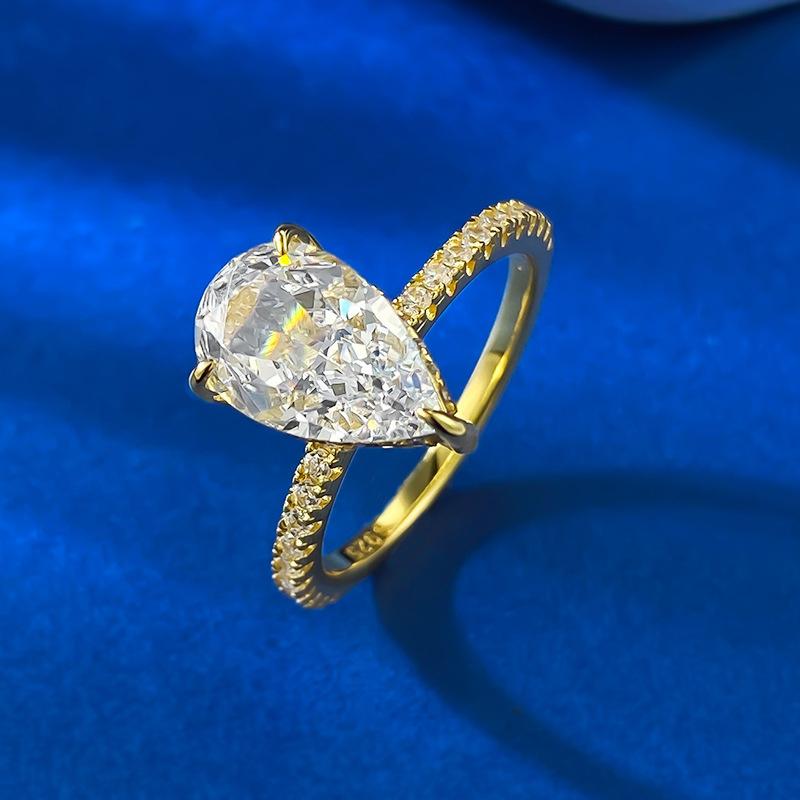 NO.028 S925 Sterling Silver Pear Shaped Ice Flower Cut Ring 7*11mm 8A Cubic Zirconia with Elegant Luxury Design for Women and Daily Life fashion jewelry accessory woman girl promise ring Springtok