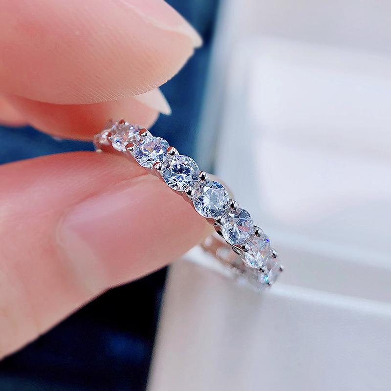 NO.098 S925 Sterling Silver Row Ring 6A Cubic Zirconia Ring ring fashion jewelry accessory woman girl promise ring Springtok