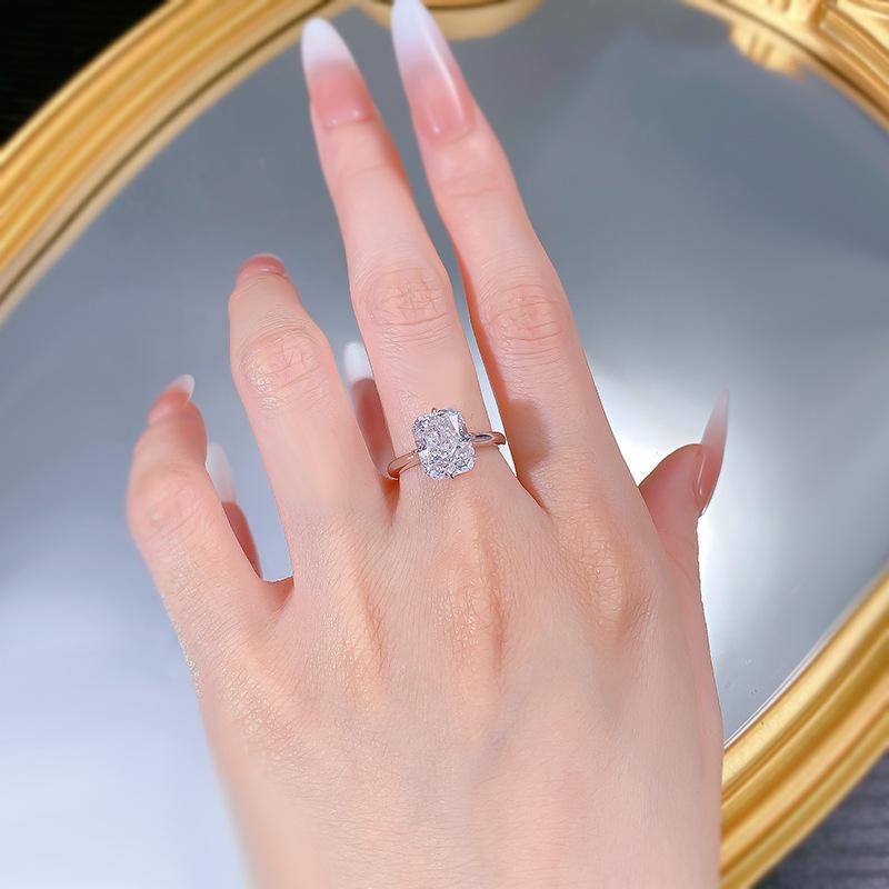 NO.007 S925 Sterling Silver Ice Flower Cut Square Ring 8*10mm 8A Cubic Zirconia Ring fashion jewelry accessory woman girl promise ring Springtok