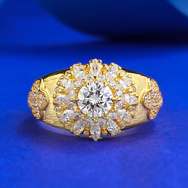NO.228 S925 Sterling Silver Golden Plated Brushed Ring 6A Cubic Zirconia Ring fashion jewelry accessory woman girl promise ring Springtok