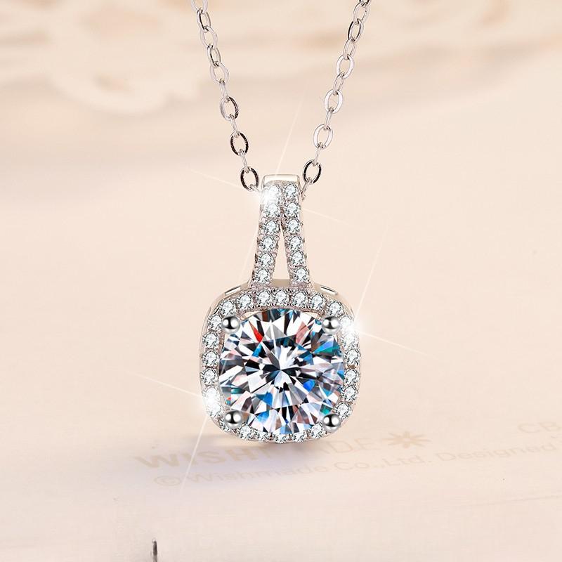 NO.204 S925 Sterling Silver Synthetic Moissanite Square Geometric Necklace Birthday Gift Minimalist Pendant Necklace Springtok
