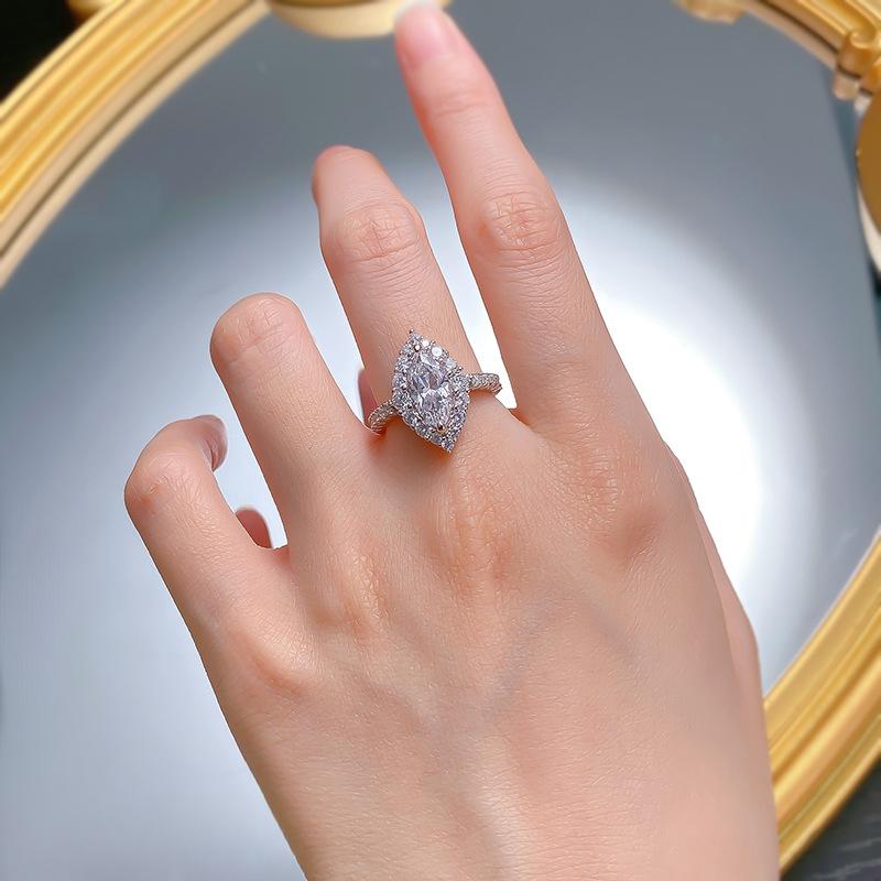 NO.074 S925 Sterling Silver Ice Flower Cut Horse Eye Ring 6*12 8A Cubic Zirconia Ring fashion jewelry accessory woman girl promise ring Springtok