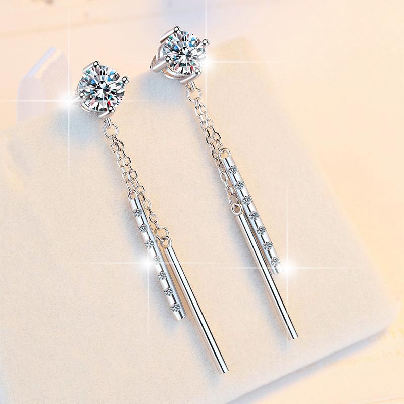 NO.175 S925 Sterling Silver Long Tassel Stud Earrings Synthetic Moissanite Stud Earrings Glittering daily life Earrings Springtok