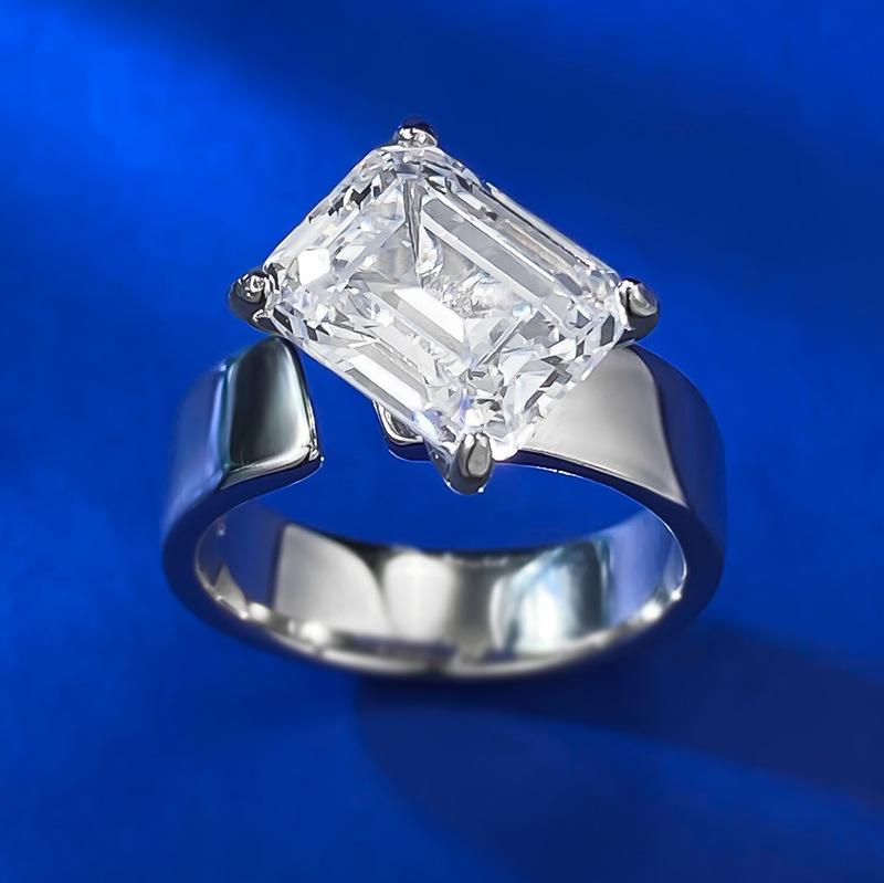 NO.068 S925 Sterling Silver Grandma Cut Rectangular Ring 8*10mm 6A Cubic Zirconia Ring fashion jewelry accessory woman girl promise ring Springtok
