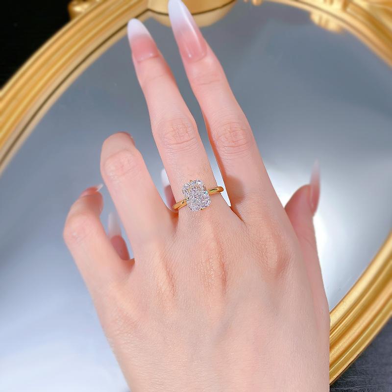 NO.009 S925 Sterling Silver Ice Flower Cut Square Ring 8*10mm 8A Cubic Zirconia Ring fashion jewelry accessory woman girl promise ring Springtok