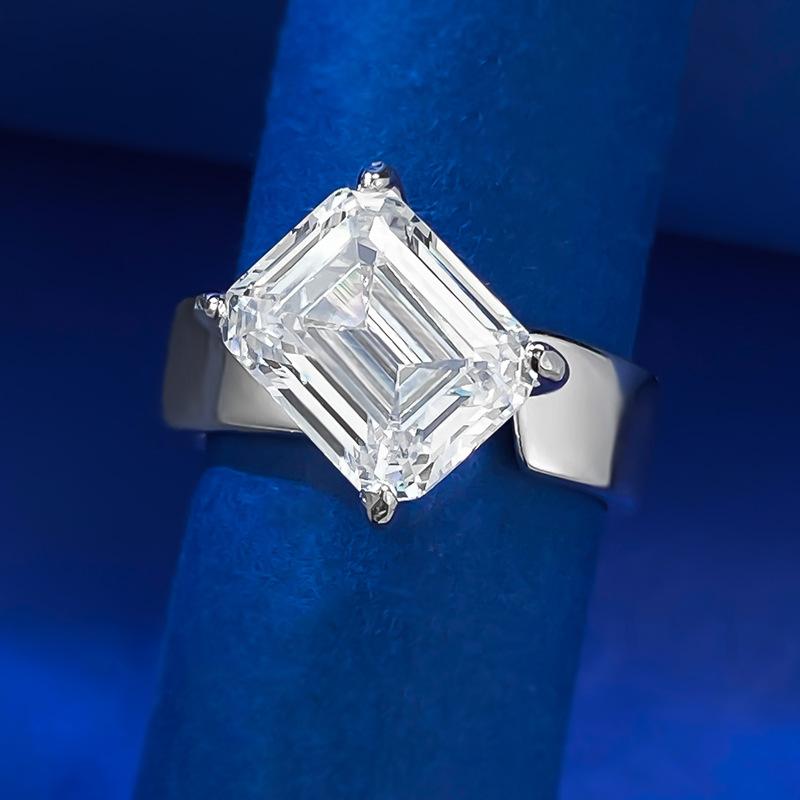 NO.068 S925 Sterling Silver Grandma Cut Rectangular Ring 8*10mm 6A Cubic Zirconia Ring fashion jewelry accessory woman girl promise ring Springtok