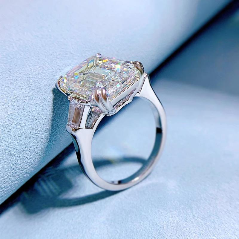 NO.066 S925 Sterling Silver Asscher Cut High Carbon Ring 11*15mm 8A Cubic Zirconia Ring fashion jewelry accessory woman girl promise ring Springtok