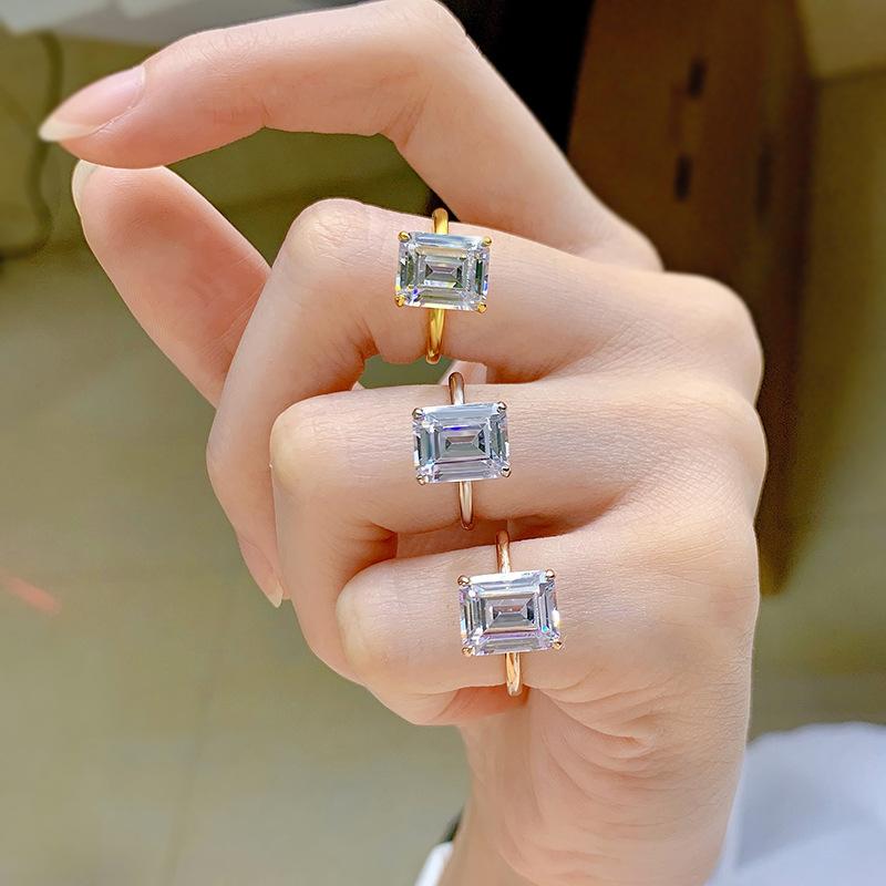 NO.064 S925 Sterling Silver Grandma Cut Rock Sugar Ring 8*10mm 6A Cubic Zirconia Ring fashion jewelry accessory woman girl promise ring Springtok