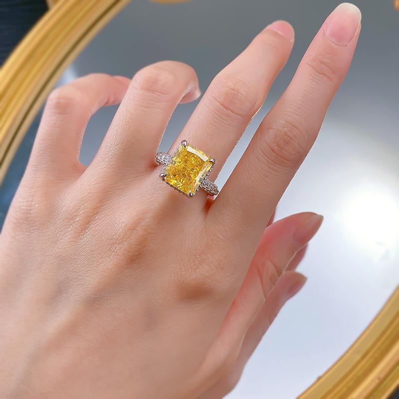 NO.016 S925 Sterling Silver Ice Flower Cut High Carbon Ring 10*12 8A Cubic Zirconia Ring fashion jewelry accessory woman girl promise ring Springtok