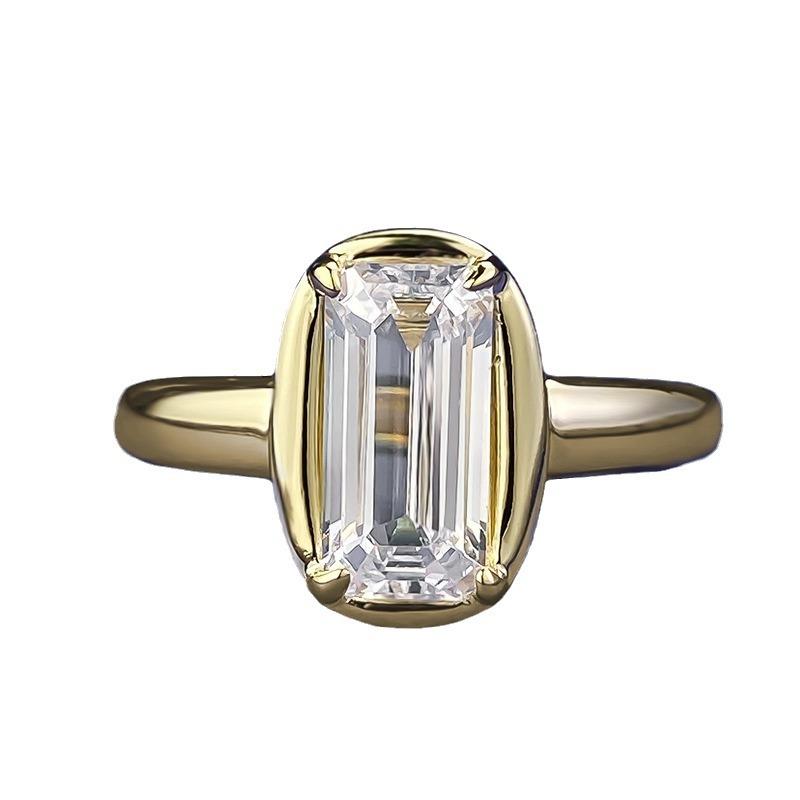 NO.067 S925 Sterling Silver Grandma Cut Golden Cube Sugar Ring 5*10mm 6A Cubic Zirconia Ring Daily Wear fashion jewelry accessory woman girl promise ring Springtok