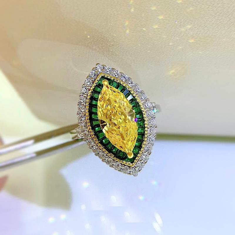 NO.075 S925 Sterling Silver Marquise Ice Flower Cut Horse Eye Ring 6*13 8A Cubic Zirconia - Elegant Luxury Daily Life Gift for Women fashion jewelry accessory woman girl promise ring Springtok