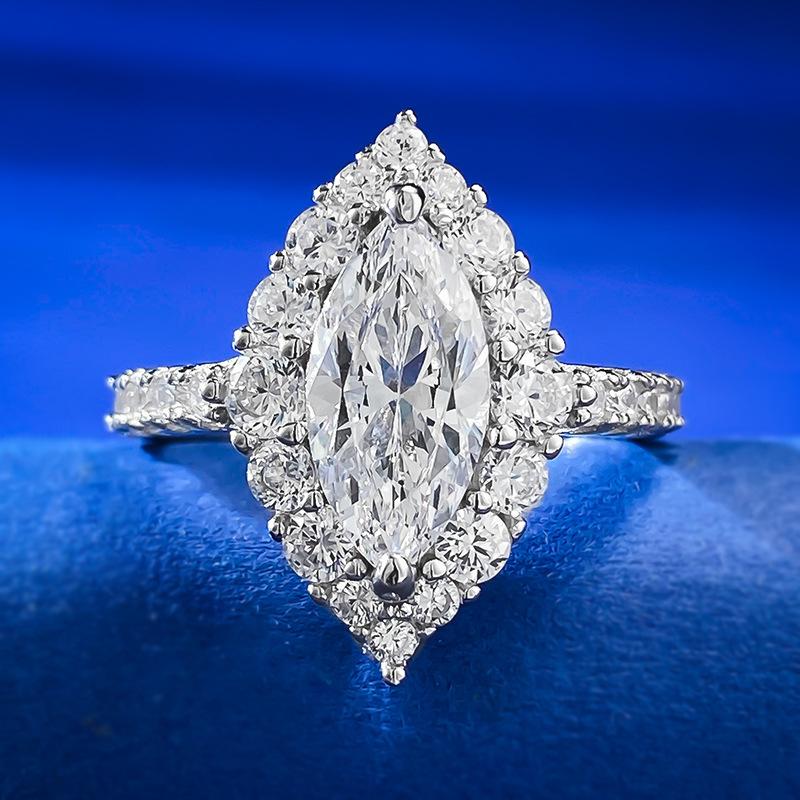 NO.074 S925 Sterling Silver Ice Flower Cut Horse Eye Ring 6*12 8A Cubic Zirconia Ring fashion jewelry accessory woman girl promise ring Springtok