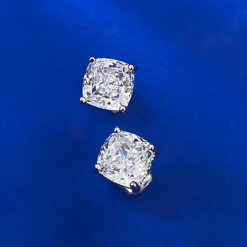 NO.181 S925 Sterling Silver Ice Flower Cut Pillow Stud Earrings 7*7 8A Cubic Zirconia Stud Earrings Glittering daily life Earrings Springtok