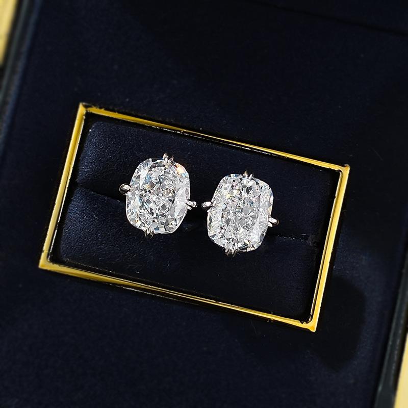 NO.186 S925 Sterling Silver Ice Flower Cut Stud Earrings 8*10mm 8A Cubic Zirconia Earrings Glittering daily life Earrings Springtok