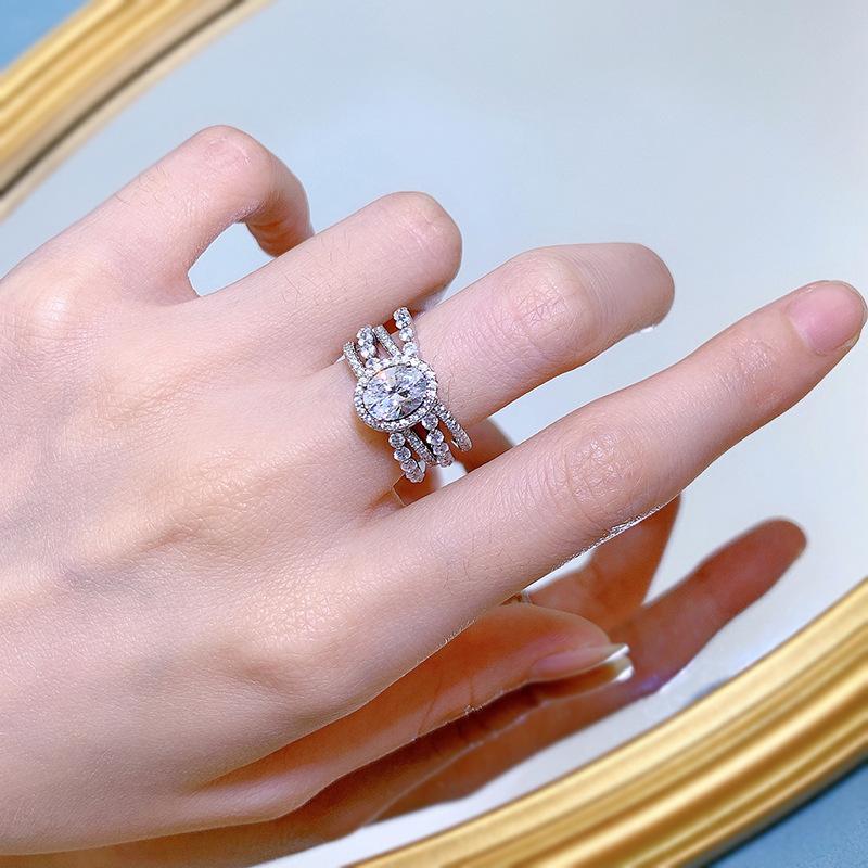 NO.058 S925 Sterling Silver Oval Cut Oval Ring 6 * 8mm 6A Cubic Zirconia Ring fashion jewelry accessory woman girl promise ring Springtok