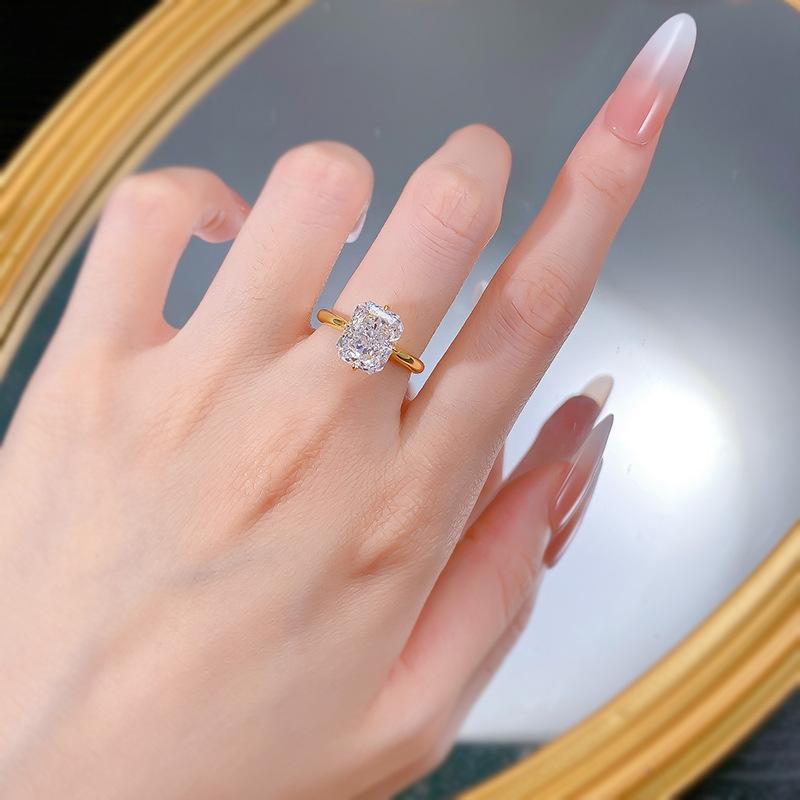 NO.009 S925 Sterling Silver Ice Flower Cut Square Ring 8*10mm 8A Cubic Zirconia Ring fashion jewelry accessory woman girl promise ring Springtok