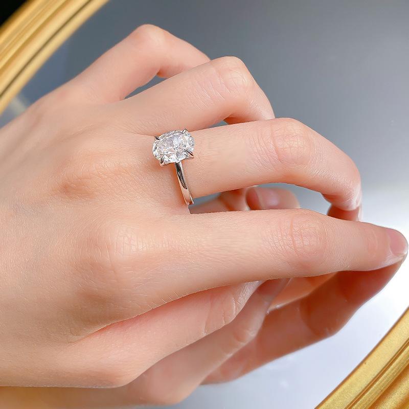 NO.039 S925 Silver Oval Ice Flower Cut Oval Ring 8 * 10mm 8A Cubic Zirconia Ring fashion jewelry accessory woman girl promise ring Springtok