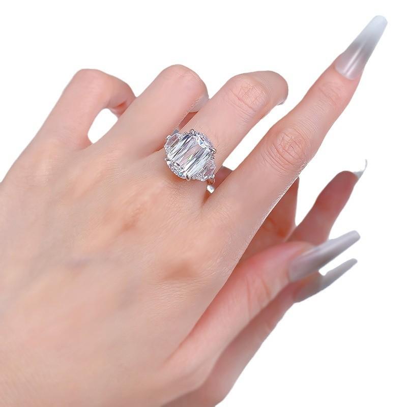 NO.048 S925 Silver Fat Square Prism Cut Ring 10 * 14mm 8A Cubic Zirconia Ring fashion jewelry accessory woman girl promise ring Springtok