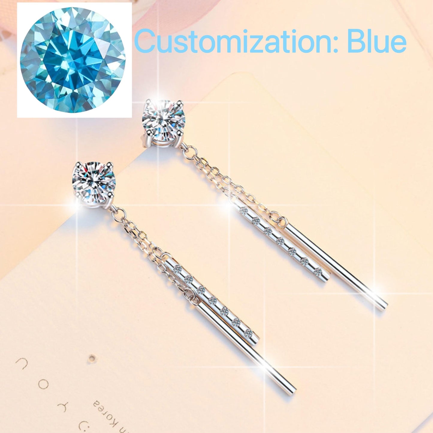 NO.175 S925 Sterling Silver Long Tassel Stud Earrings Synthetic Moissanite Stud Earrings Glittering daily life Earrings Springtok