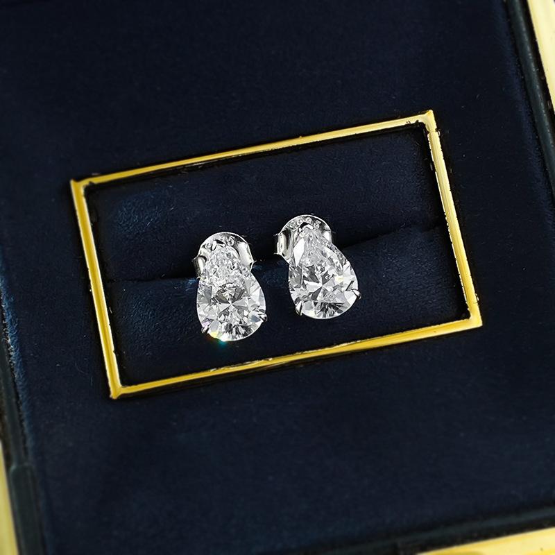 NO.189 S925 Sterling Silver Pear-Shaped Cut Ear Stud 7 * 9mm 6A Cubic Zirconia Earrings Glittering daily life Earrings Springtok