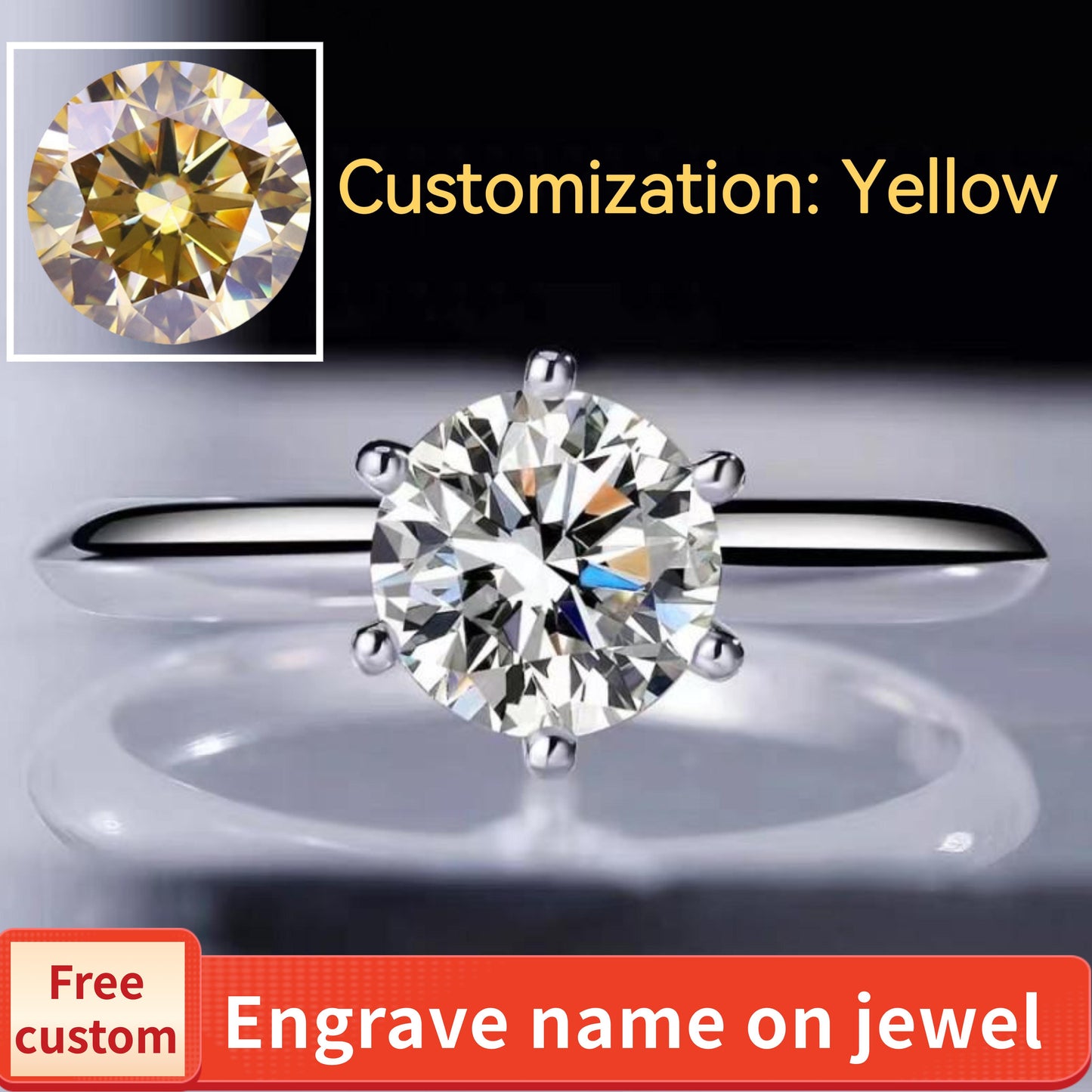 NO.105 Yellow-S925 Sterling Silver D Color Synthetic Moissanite Six-claws Ring 1/2/3/5 Carat Elegant Luxury Daily Life Woman Birthday Gift Engagement fashion jewelry accessory woman girl promise ring Springtok