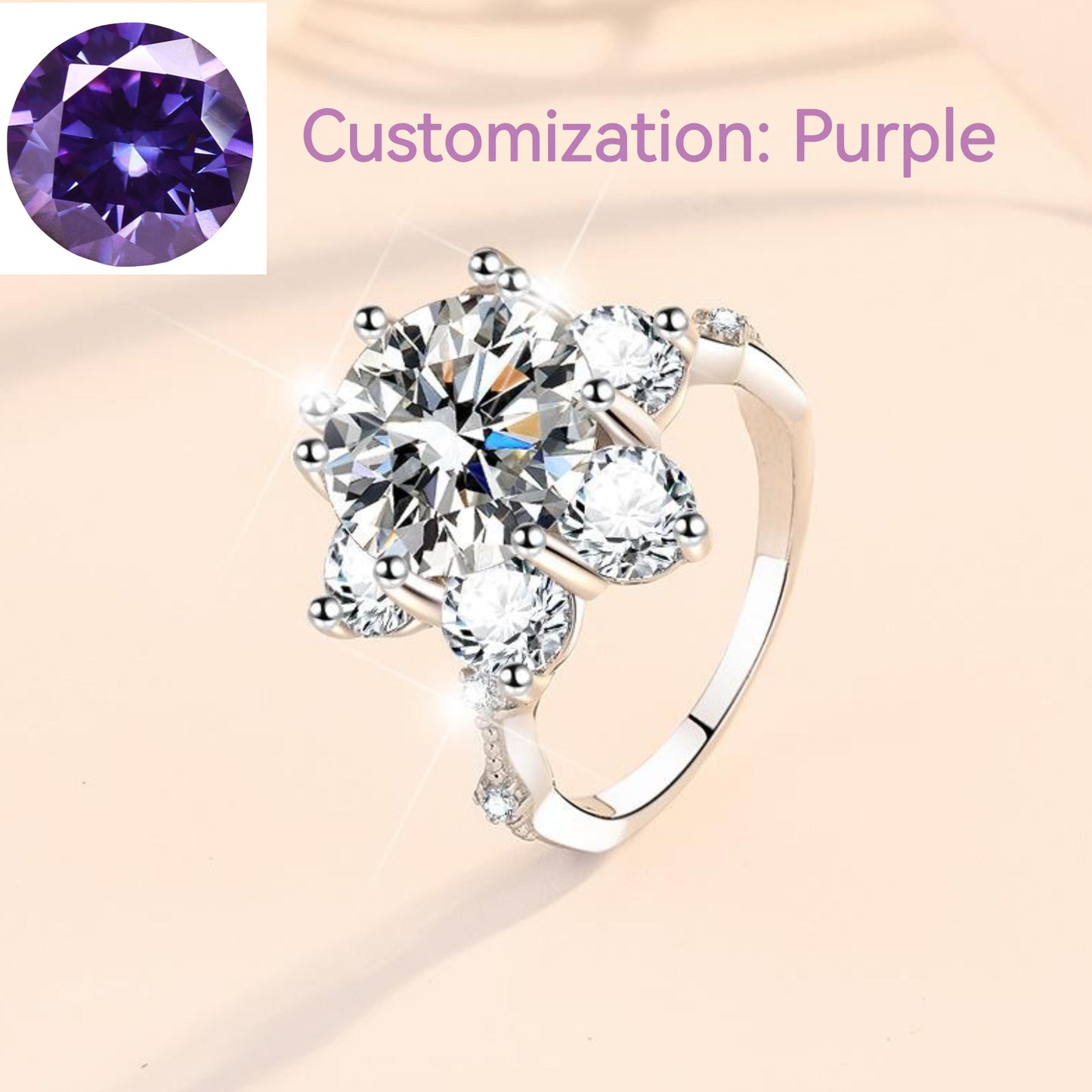 NO.128 S925 Sterling Silver Synthetic Moissanite Ring Flower Ring fashion jewelry accessory woman girl promise ring Springtok