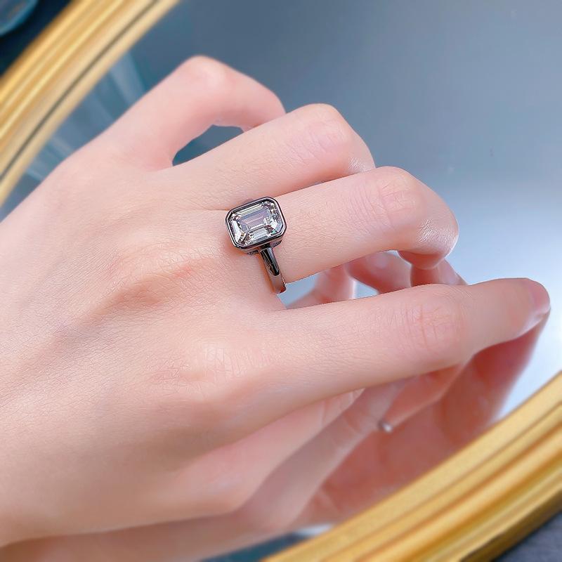 S925 Sterling Silver Black Golden Grandma Cut Square Ring 7*9mm 6A Cubic Zirconia Ring-361(35%)