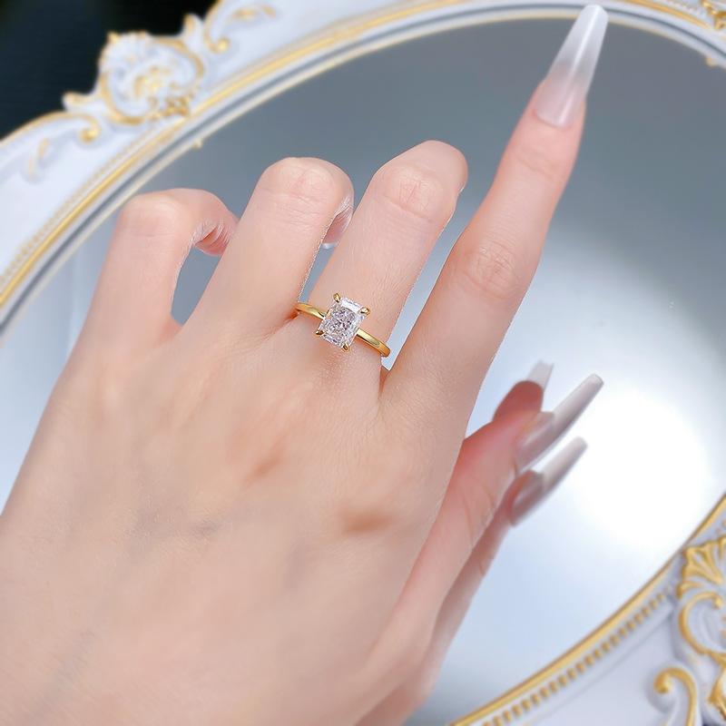 S925 Sterling Silver Rectangular Ice Flower Cut 6 * 8mm 8A Cubic Zirconia Ring-422 custom engagement ring(25%)