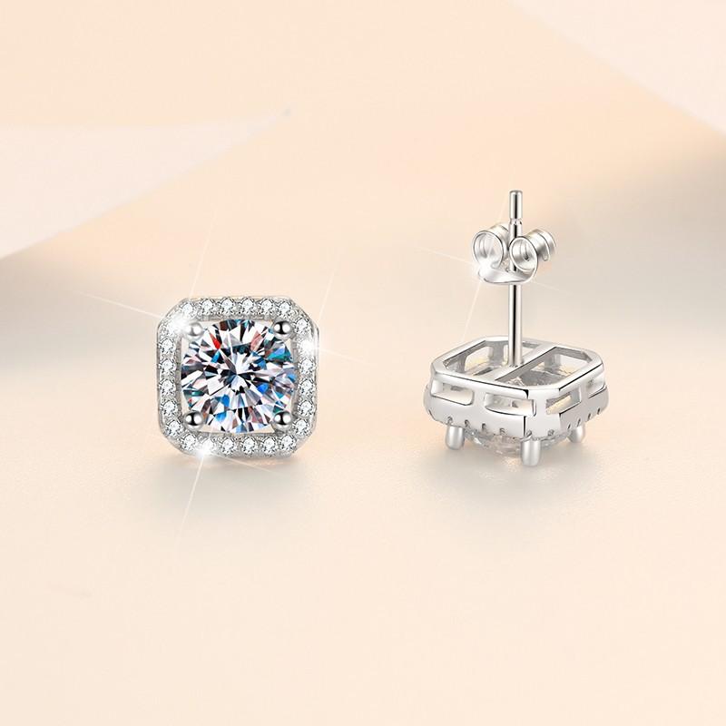 NO.162 S925 Sterling Silver High Grade Synthetic Moissanite Square Stud Earrings High Grade Of D Color E Cut VVS1 Clarity valentine gift elegant stud earring minimalist new style Springtok