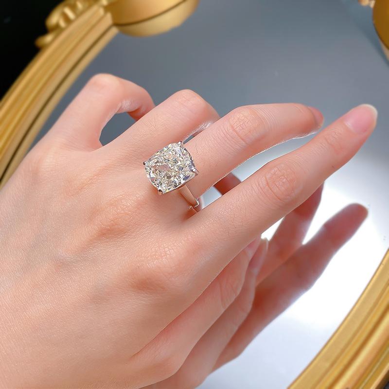 NO.017 S925 Sterling Silver Ice Flower Cut High Carbon Ring 6 Karat 12*14 8A Cubic Zirconia Ring fashion jewelry accessory woman girl promise ring Springtok
