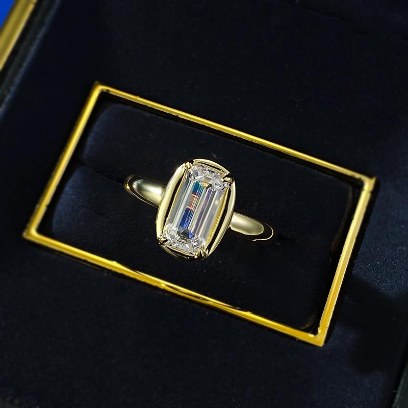 NO.067 S925 Sterling Silver Grandma Cut Golden Cube Sugar Ring 5*10mm 6A Cubic Zirconia Ring Daily Wear fashion jewelry accessory woman girl promise ring Springtok