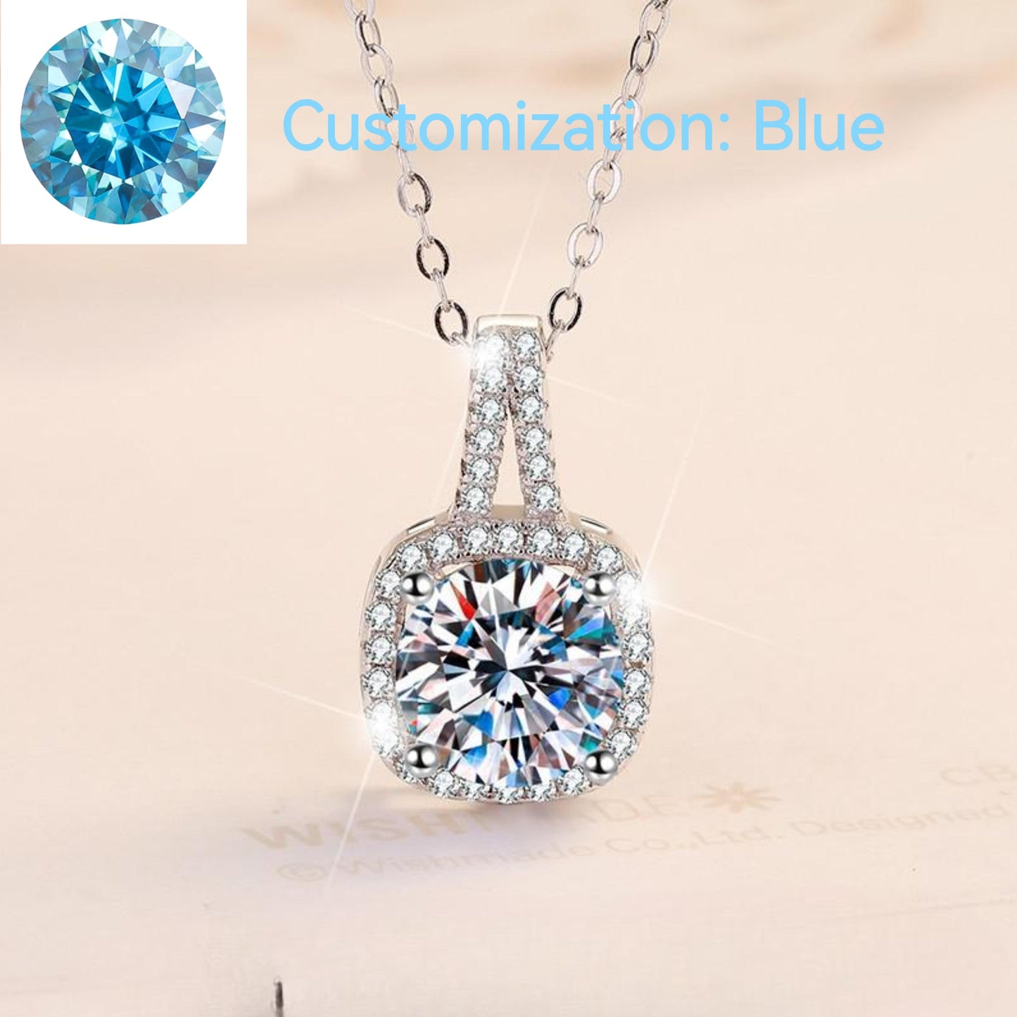 NO.204 S925 Sterling Silver Synthetic Moissanite Square Geometric Necklace Birthday Gift Minimalist Pendant Necklace Springtok