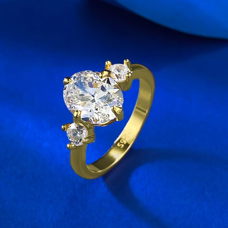 NO.044 S925 Sterling Silver Golden-Plated Oval Cut Ring 7 * 9mm 6A Cubic Zirconia Ring fashion jewelry accessory woman girl promise ring Springtok