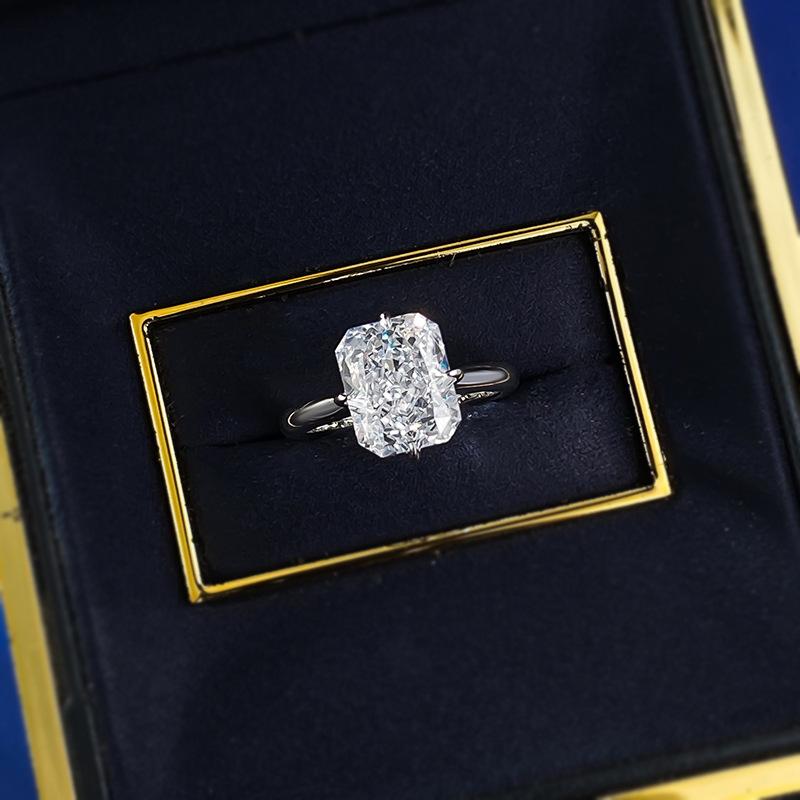 NO.009 S925 Sterling Silver Ice Flower Cut Square Ring 8*10mm 8A Cubic Zirconia Ring fashion jewelry accessory woman girl promise ring Springtok