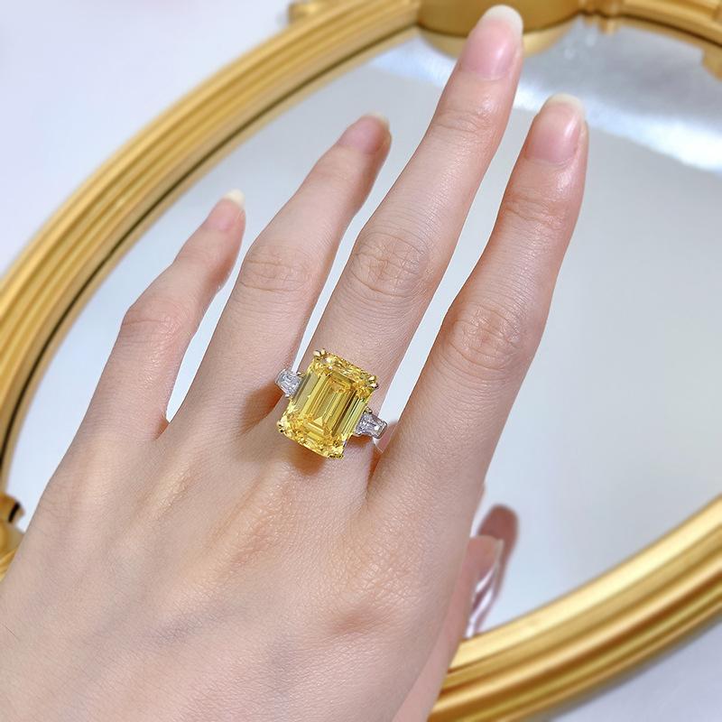 NO.066 S925 Sterling Silver Asscher Cut High Carbon Ring 11*15mm 8A Cubic Zirconia Ring fashion jewelry accessory woman girl promise ring Springtok