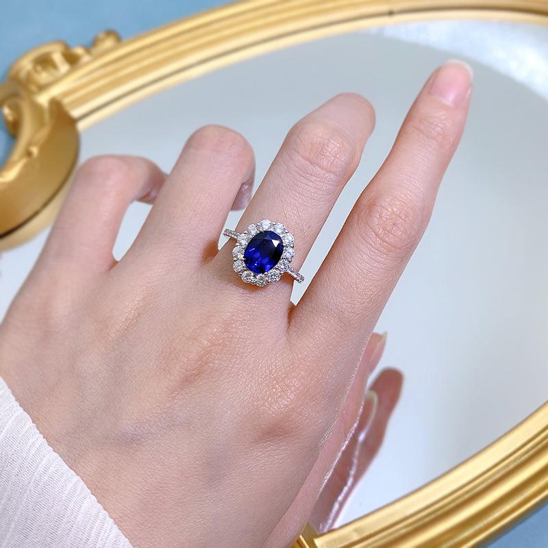 NO.054 S925 sterling silver oval cut ring 7*9mm 6A blue cubic zirconia ring fashion jewelry accessory woman girl promise ring Springtok