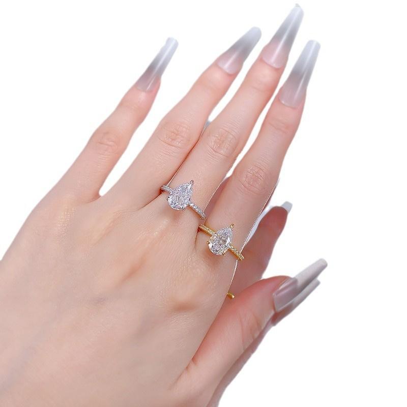 NO.028 S925 Sterling Silver Pear Shaped Ice Flower Cut Ring 7*11mm 8A Cubic Zirconia with Elegant Luxury Design for Women and Daily Life fashion jewelry accessory woman girl promise ring Springtok