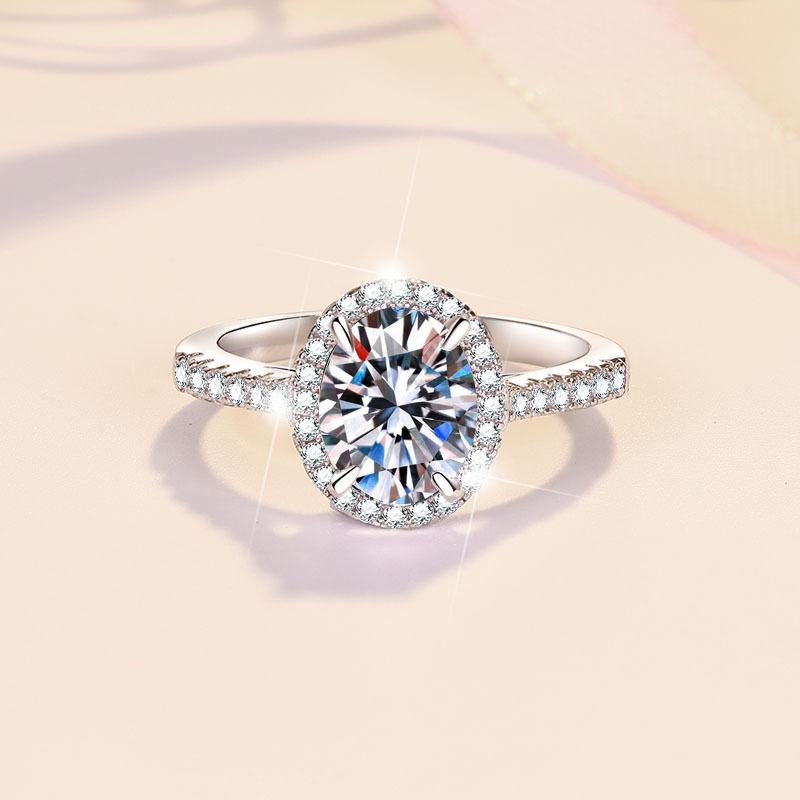 Synthetic moissanite s925 sterling silver halo ring 2 carat elegant luxury Daily Life woman birthday gift engagemen ring