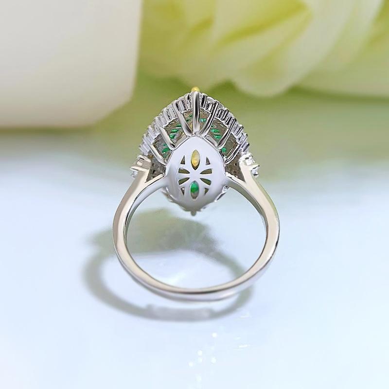 NO.075 S925 Sterling Silver Marquise Ice Flower Cut Horse Eye Ring 6*13 8A Cubic Zirconia - Elegant Luxury Daily Life Gift for Women fashion jewelry accessory woman girl promise ring Springtok