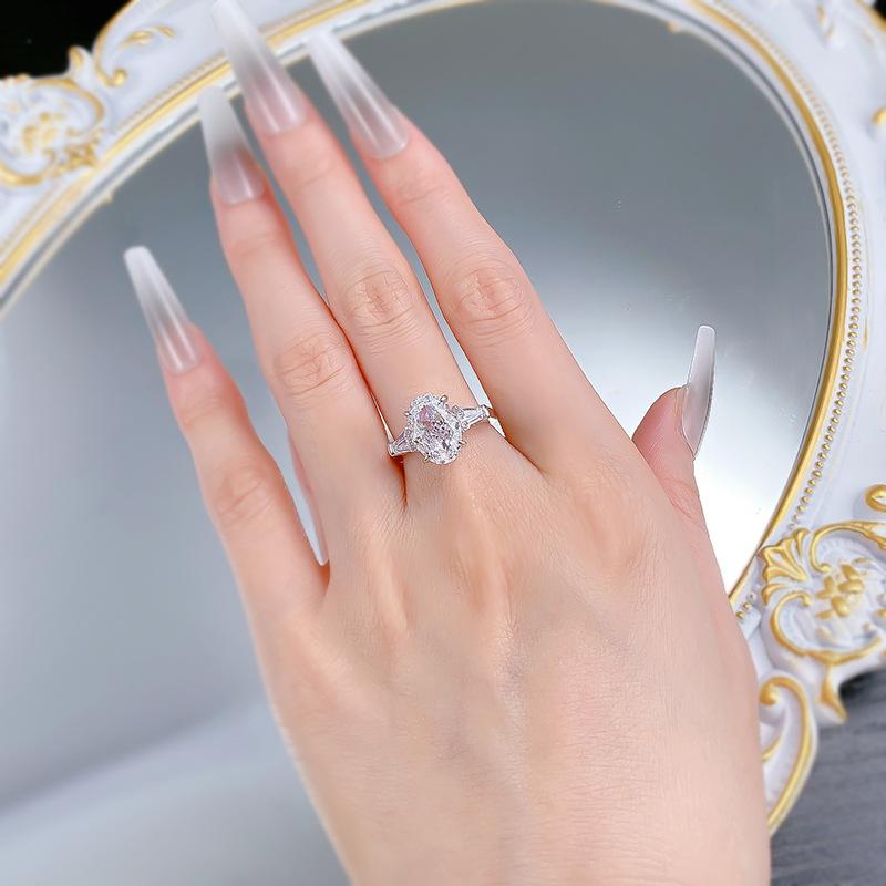 NO.042 S925 silver oval ice flower cut Ring 8*12mm 8A cubic zirconia ring fashion jewelry accessory woman girl promise ring Springtok