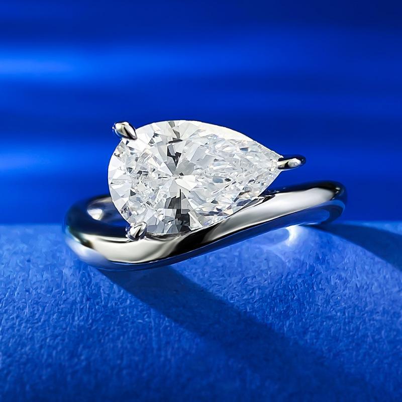 NO.029 S925 Sterling Silver Pear Ice Flower Cut Pear Ring 2 Karat 8A Cubic Zirconia Ring fashion jewelry accessory woman girl promise ring Springtok