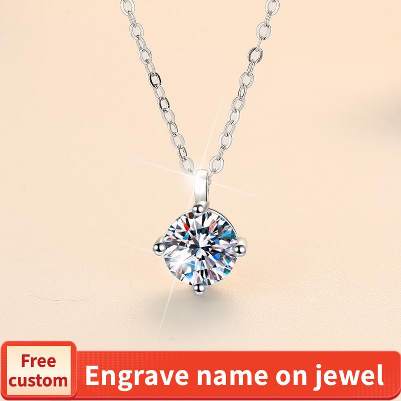 NO.193 S925 Sterling Silver round Four-Claw Necklace Synthetic Moissanite Necklace Birthday Gift Minimalist Pendant Necklace Springtok