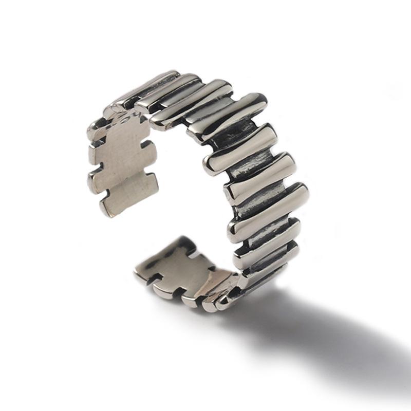 S925 Sterling Silver Vintage Irregular Solid Row Ring for Women - 536(45%)