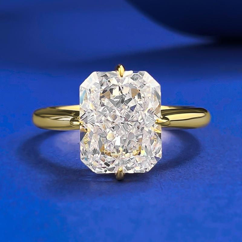 NO.009 S925 Sterling Silver Ice Flower Cut Square Ring 8*10mm 8A Cubic Zirconia Ring fashion jewelry accessory woman girl promise ring Springtok