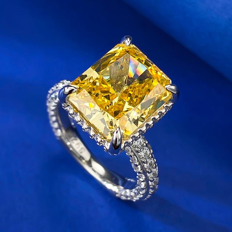 NO.016 S925 Sterling Silver Ice Flower Cut High Carbon Ring 10*12 8A Cubic Zirconia Ring fashion jewelry accessory woman girl promise ring Springtok