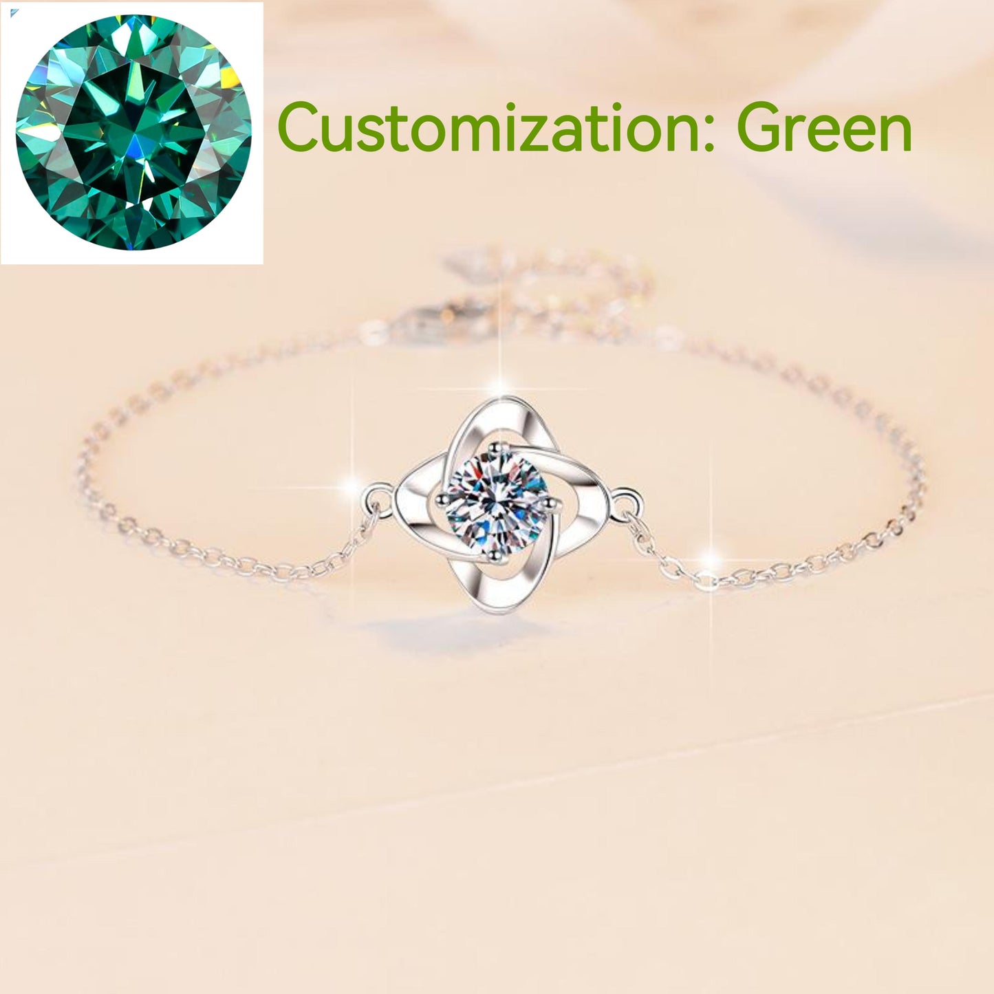 NO.142 925 Sterling Silver Four Petals Bracelet Synthetic Moissanite Bracelet