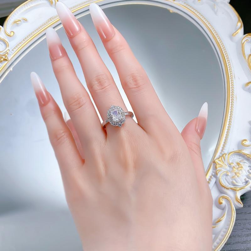 S925 Sterling Silver Ice Flower Cut Square 5*7mm 6A Cubic Zirconia Ring-433(25%)