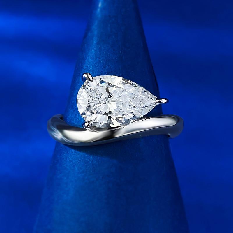 NO.029 S925 Sterling Silver Pear Ice Flower Cut Pear Ring 2 Karat 8A Cubic Zirconia Ring fashion jewelry accessory woman girl promise ring Springtok