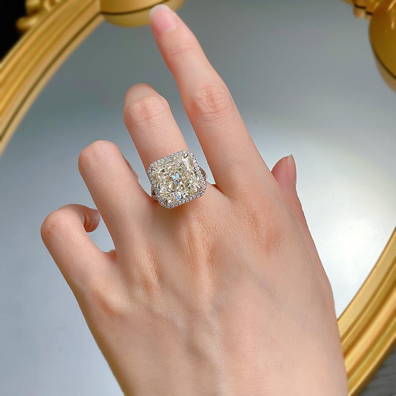 NO.014 S925 Sterling Silver Ice Flower Cut High Carbon Ring 13*13 8A Cubic Zirconia Ring fashion jewelry accessory woman girl promise ring Springtok